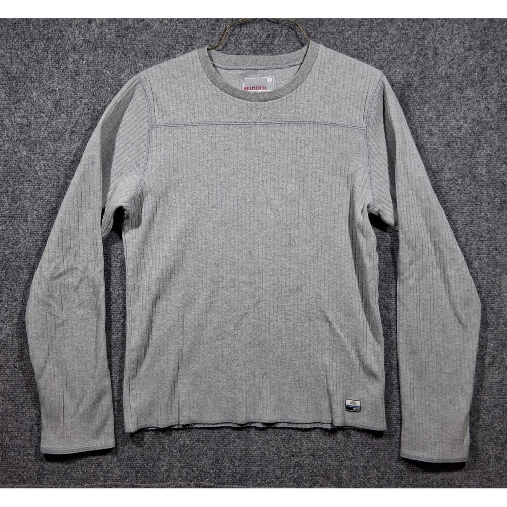 Hollister Co Mens Gray Ribbed Thermal Long Sleeve Shirt Medium HCO Logo Patch